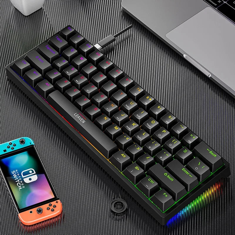 60%, K620 Mini Gaming Mechanical Keyboard 61 Keys RGB Hotswap Type-C Wired
