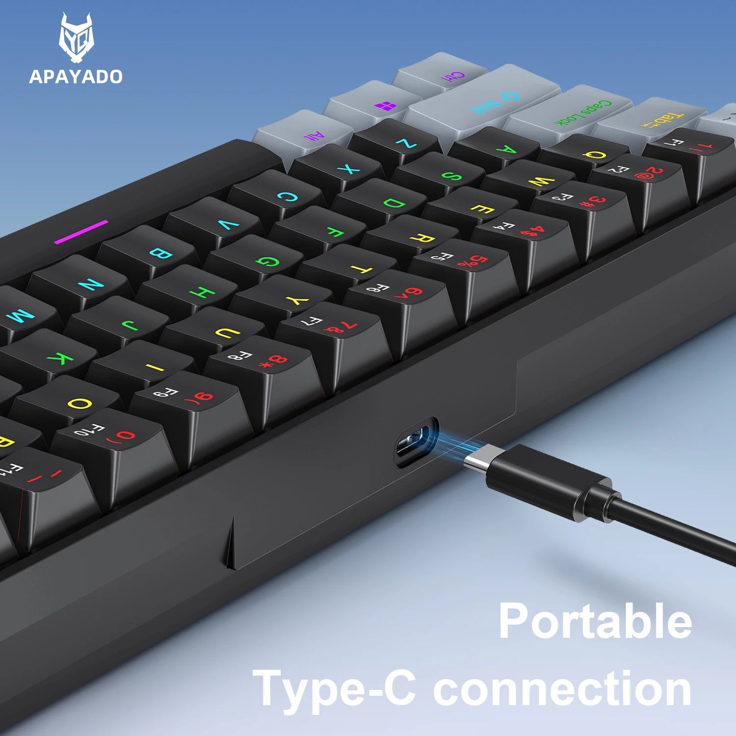 60%, APAYADO K61 Mini Mechanical Keyboard, Wired, 61 Keys, Phantom RGB