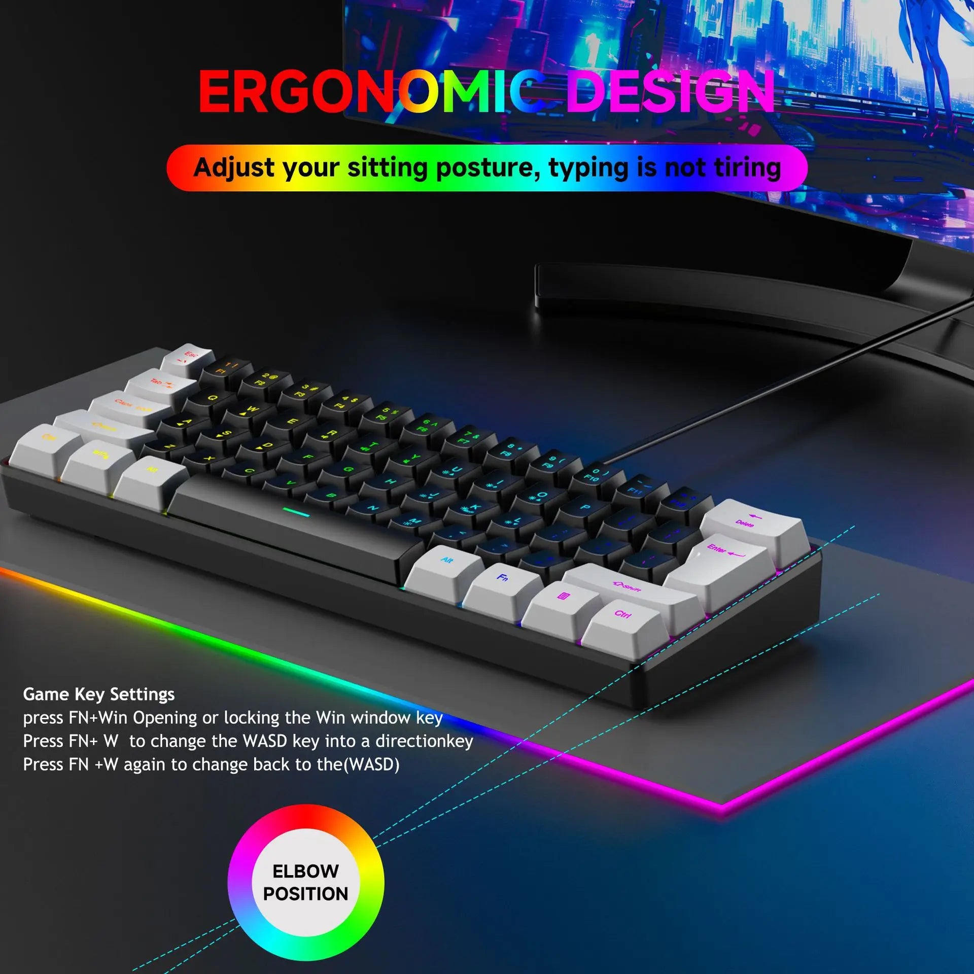 60%, Teclado 61 key RGB Gamer keyboard