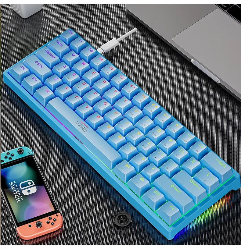 60%, K620 Mini Gaming Mechanical Keyboard 61 Keys RGB Hotswap Type-C Wired
