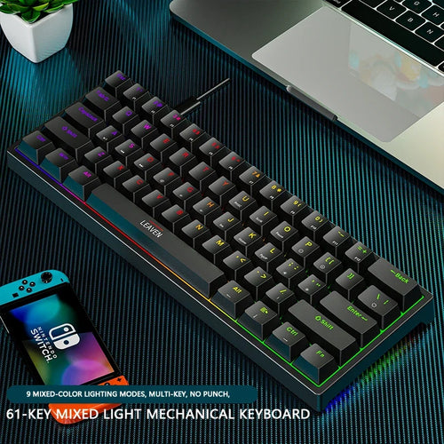 60%, K620 Mini Gaming Mechanical Keyboard 61 Keys RGB Hotswap Type-C Wired