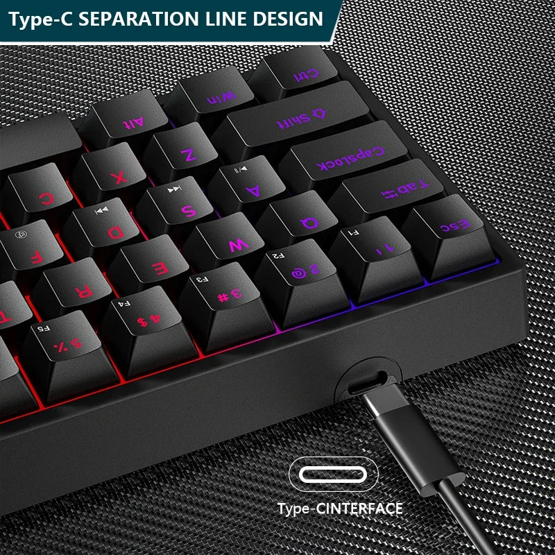 60%, K620 Mini Gaming Mechanical Keyboard 61 Keys RGB Hotswap Type-C Wired