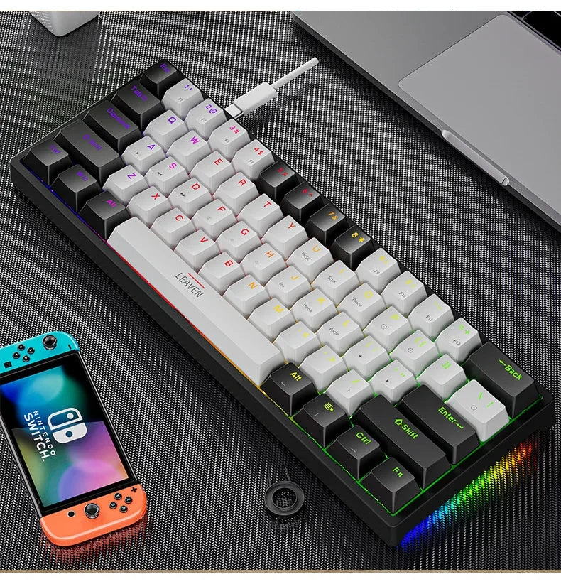 60%, K620 Mini Gaming Mechanical Keyboard 61 Keys RGB Hotswap Type-C Wired