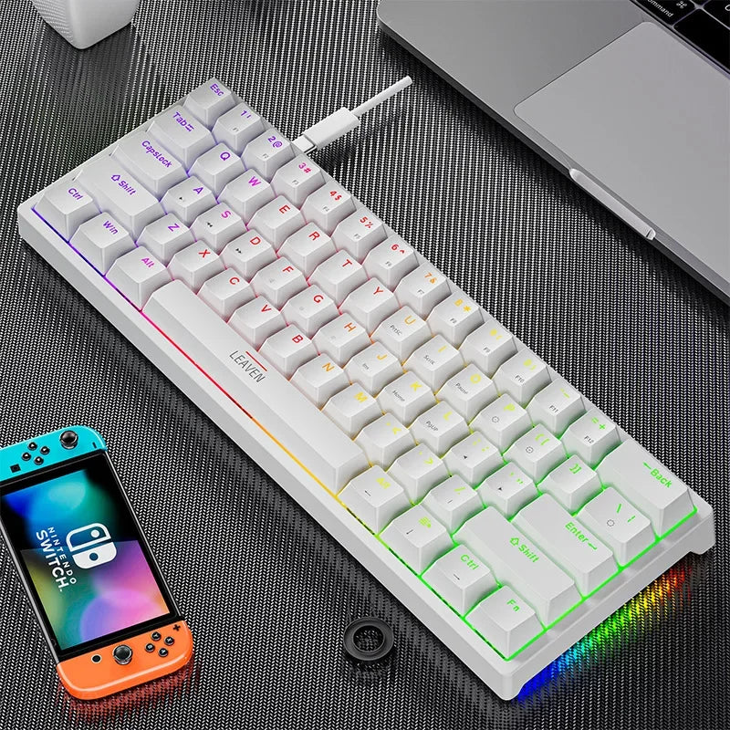 60%, K620 Mini Gaming Mechanical Keyboard 61 Keys RGB Hotswap Type-C Wired