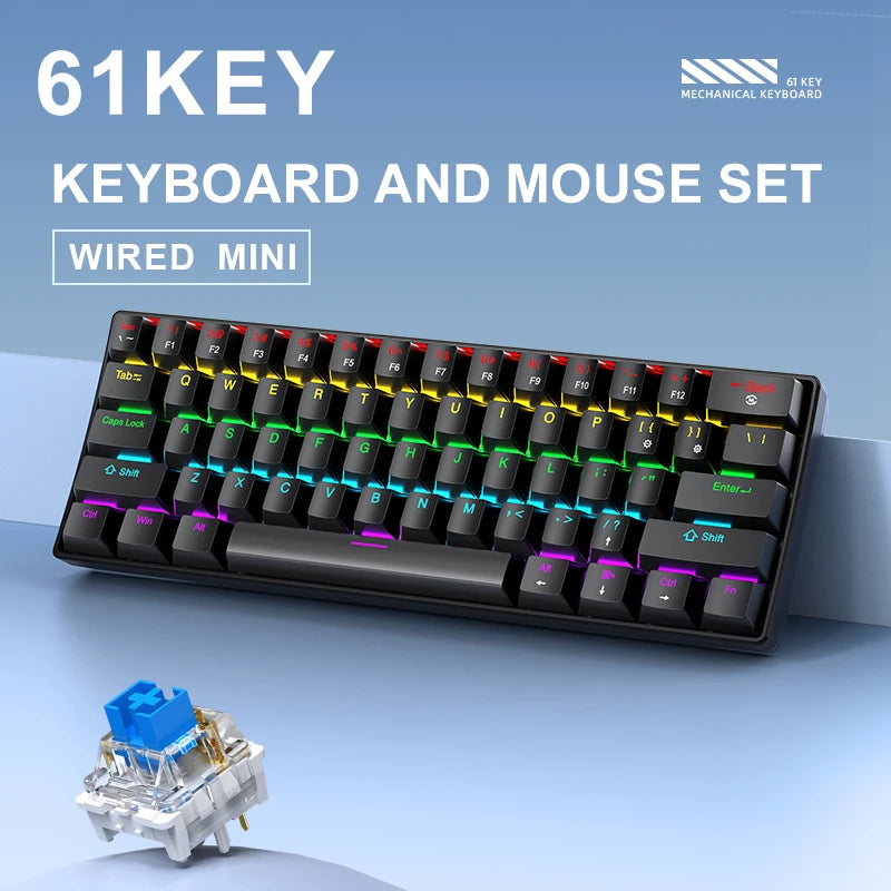 60%, APAYADO K61 Mini Mechanical Keyboard, Wired, 61 Keys, Phantom RGB