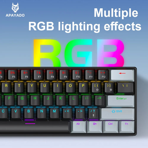 60%, APAYADO K61 Mini Mechanical Keyboard, Wired, 61 Keys, Phantom RGB